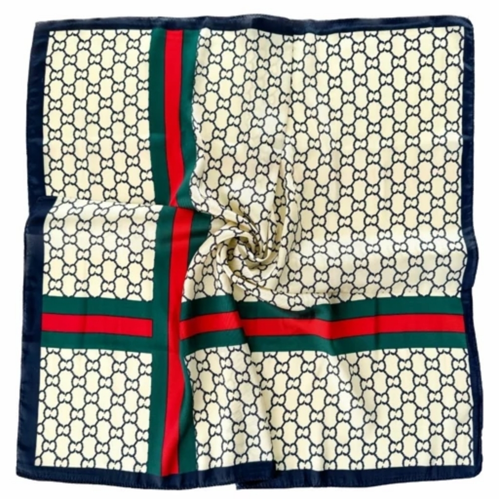 Red Green Monogram Scarf ,Bandana Geometric Pattern 70×70 cm